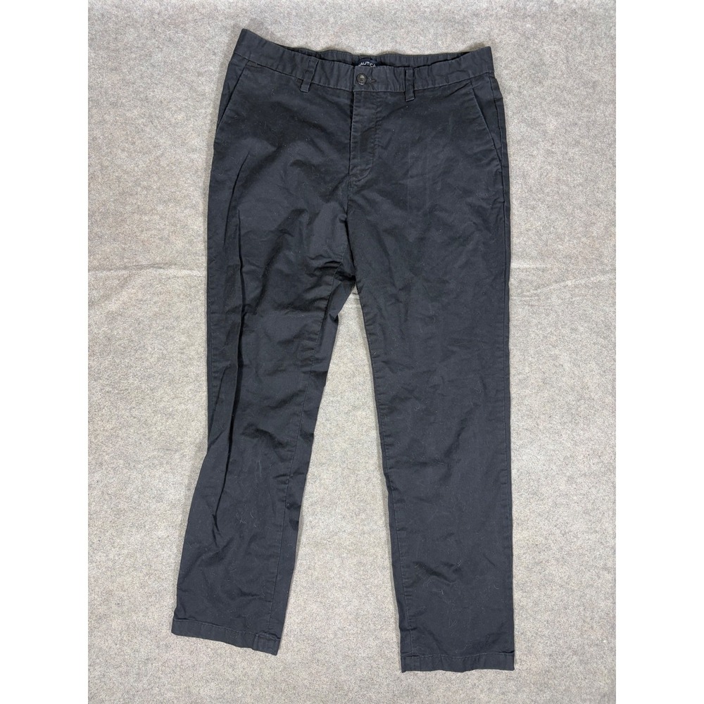 Nautica Mens Chino Pants 34x32 Black Stretch Cotton Flat Front Trousers Casual - Picture 1 of 10